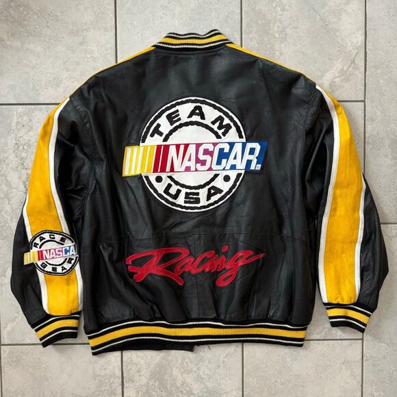 Vintage GIII Authentic NASCAR Racing Leather Jacket Size XL Mens Full-Zip Rare - Picture 1 of 9